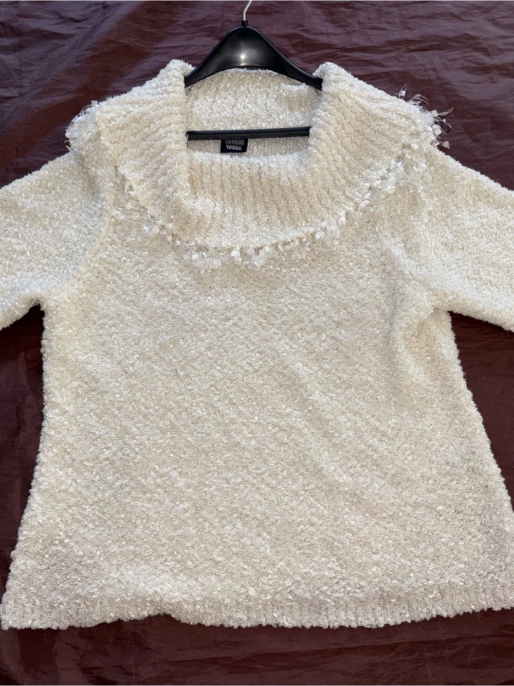 Sharon Young Cream Textured Funnel Neck Sweater